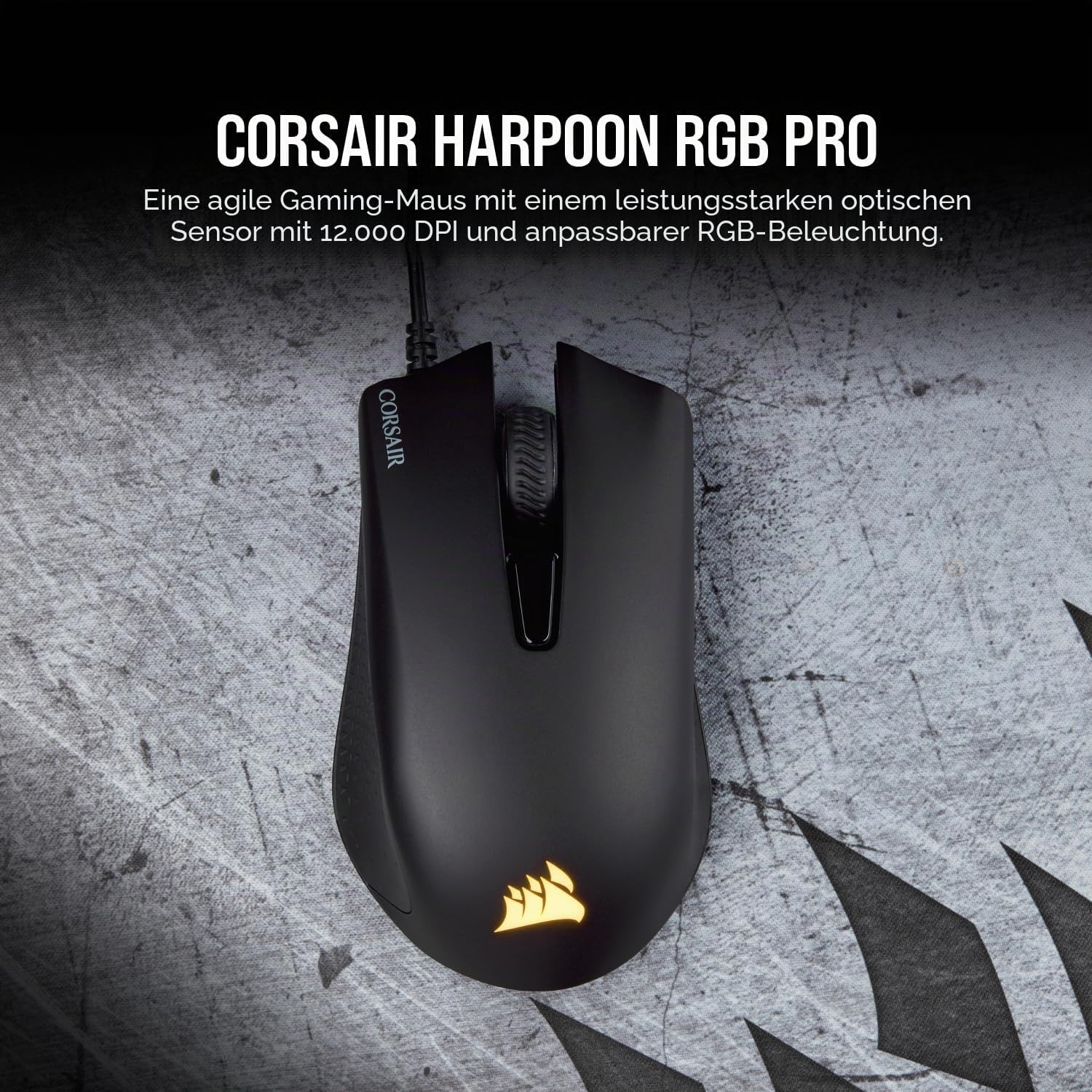 Detalle de Corsair Harpoon PRO RGB Wired Gaming-Maus (12.000 DPI, iCUE, 6 Tasten) – leicht, kabelgebunden in Schwarz