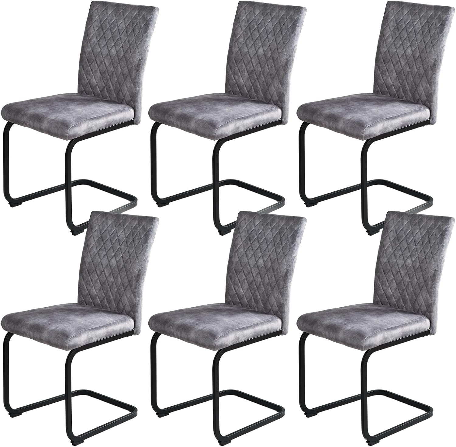 Thumbnail 6 de JIEXI set van 6 eetkamerstoelen in grijze stof met hoge rugleuning en dik kussen