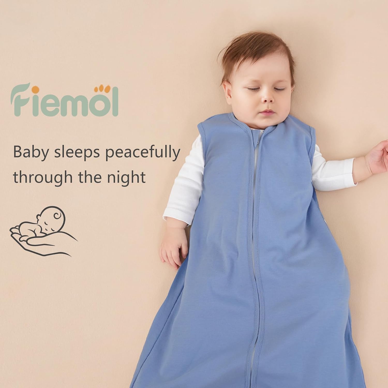 Thumbnail 4 de FIEMOL Baby Sleep Sack 12-18 Months: 100% Cotton Wearable Blanket, 3-Pack (0.5 Tog) in Cyan