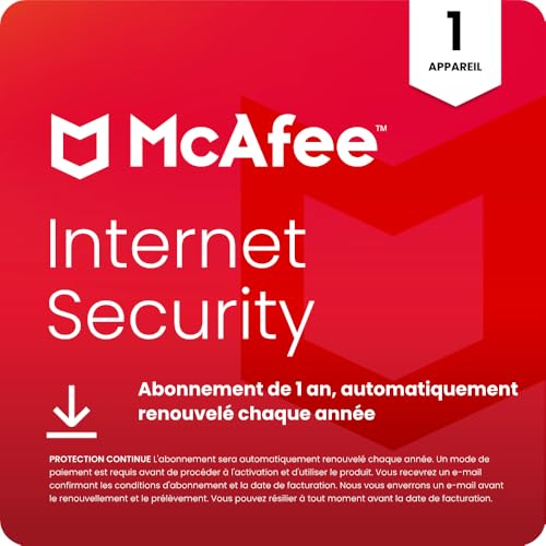 Detalle de McAfee Internet Security 1 Appareil 2026 – 12 mois (Téléchargement numérique)