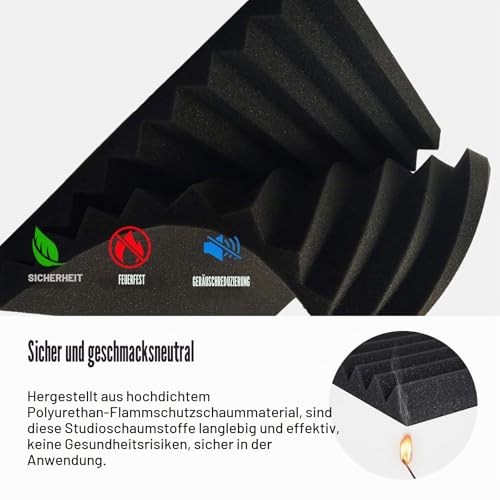 Detalle de JBER 48 Stück Akustikschaumstoff Akustikpaneele – Hochdichte, flexibel einsetzbare Schallabsorber