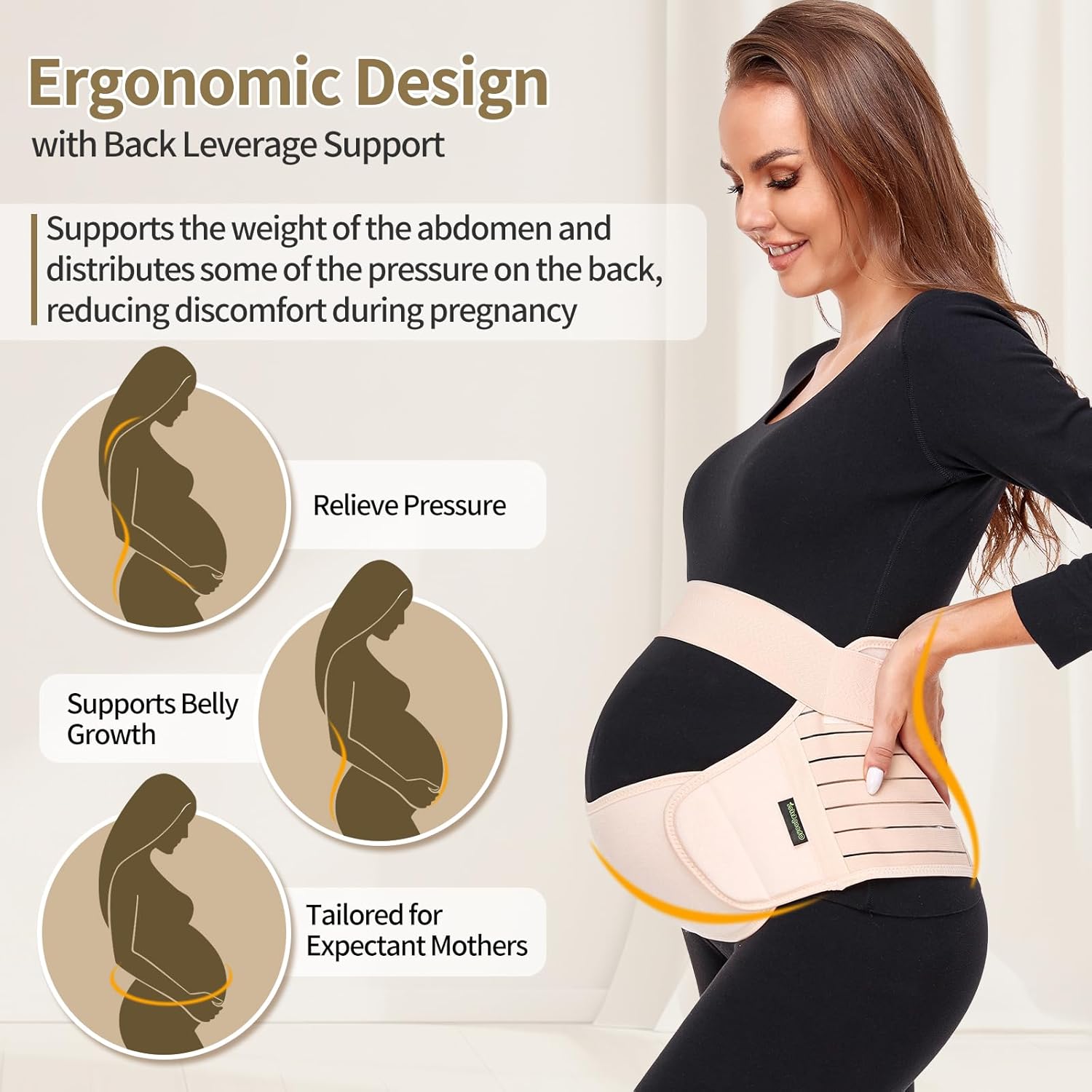 Thumbnail 2 de ChongErfei Pregnancy Support Belt 3-in-1 Belly Band (L, Beige) – A Practical Maternity Support