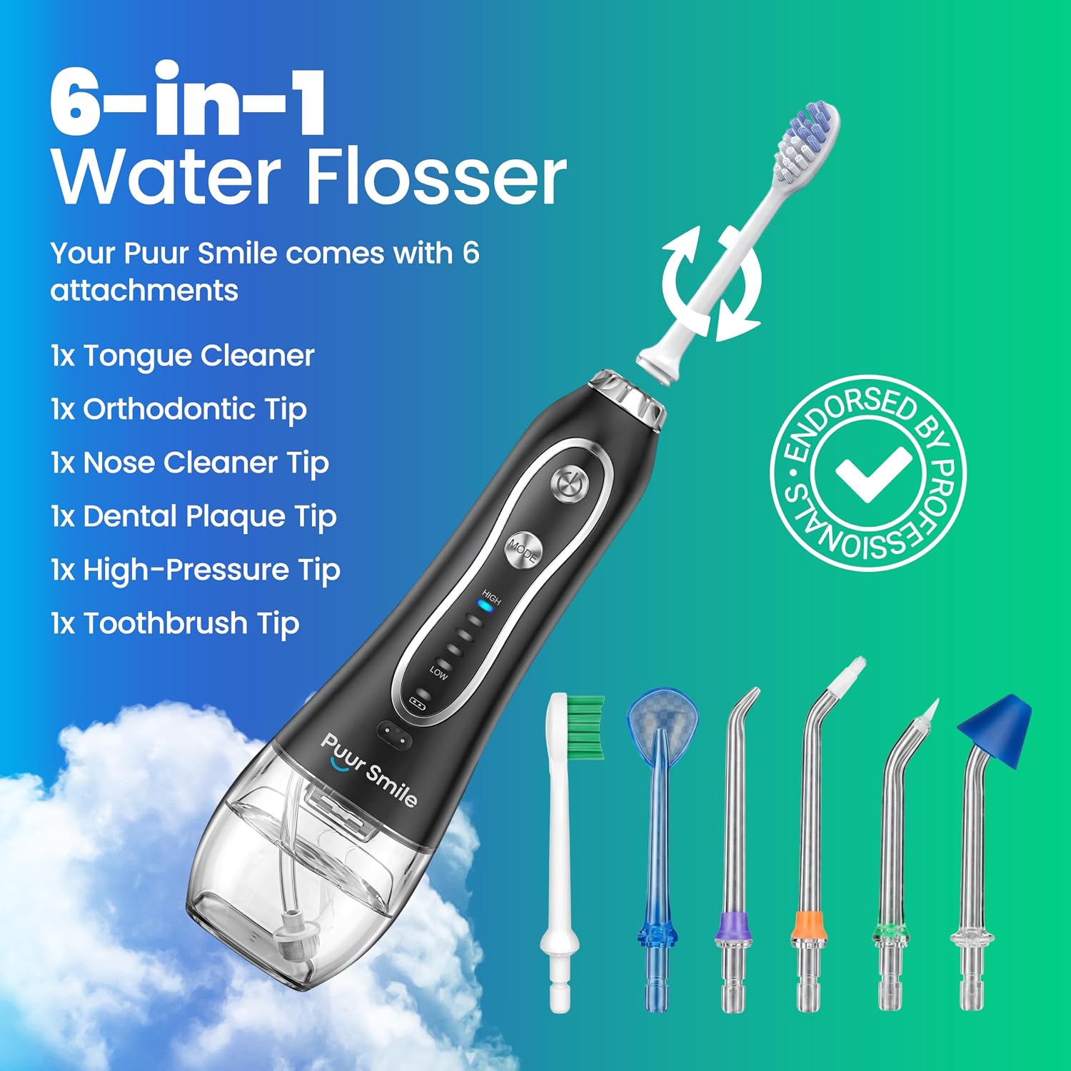 Detalle de Portable Water Flosser Cordless by Puur Smile: Advanced Dental Care in a Travel-Friendly Package