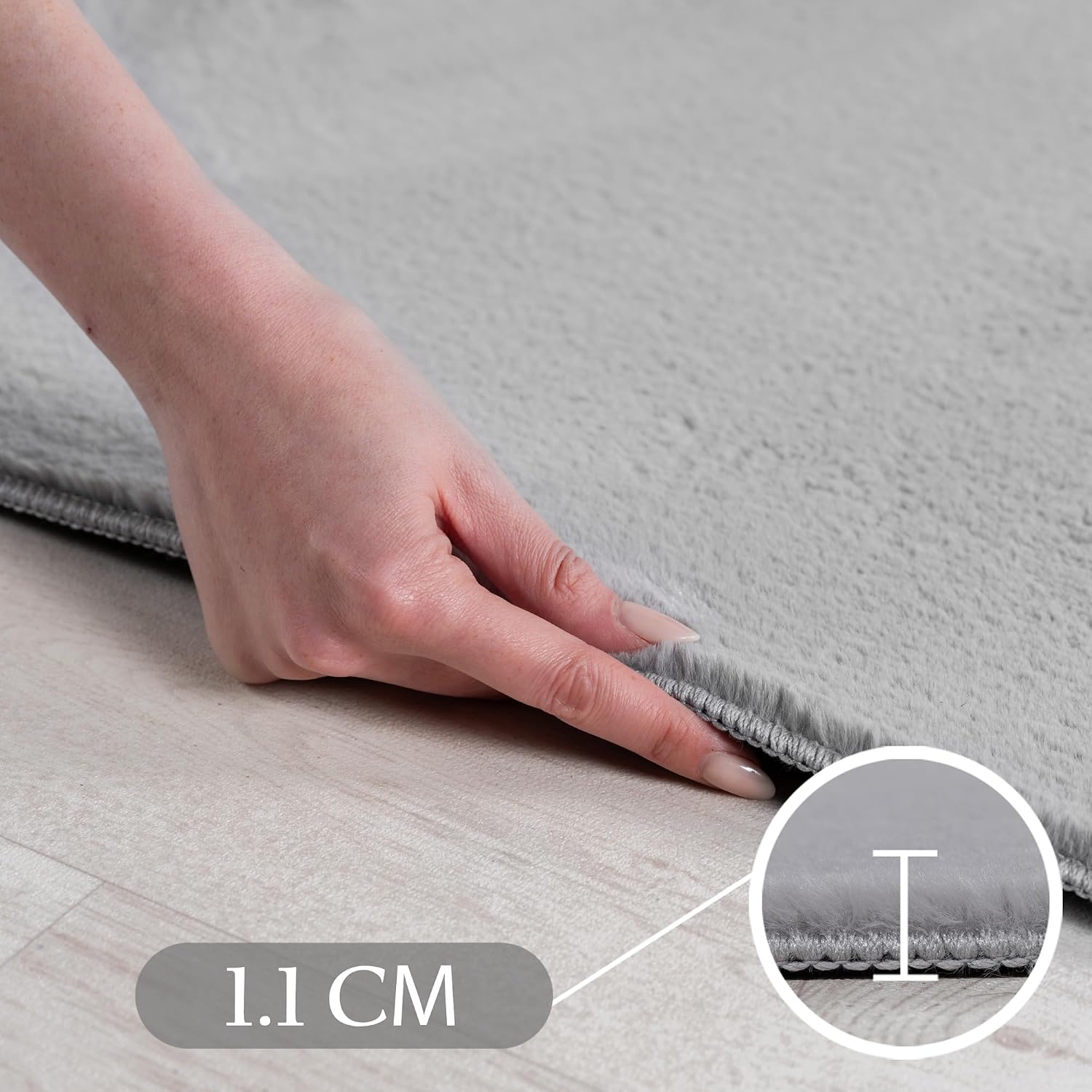 Detalle 2 de SIMPEX Runder Kurzflor-Teppich Silber (200 cm) – waschbar, rutschfest und für Wohnzimmer & Kinderzimmer