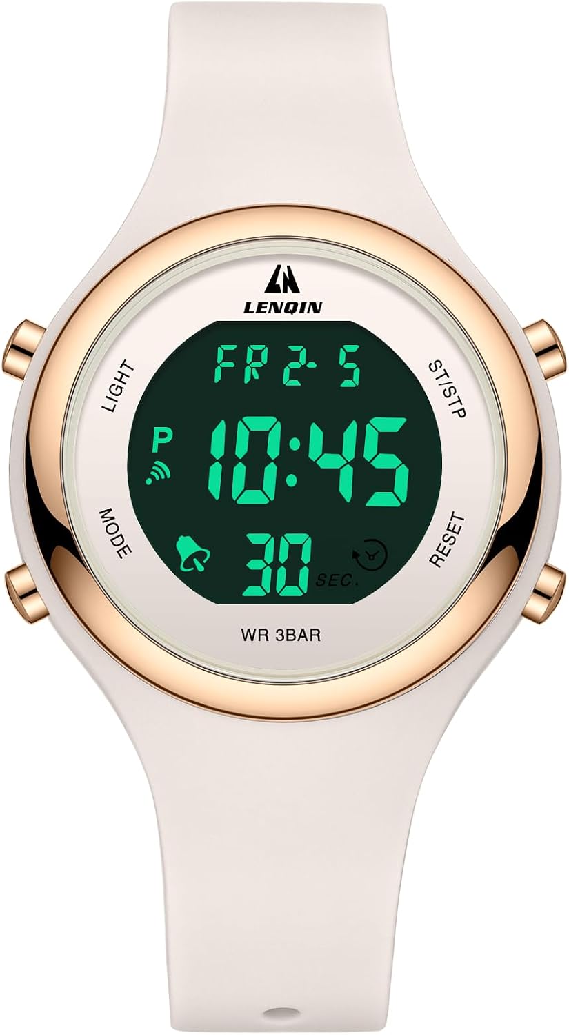 Detalle de LN LENQIN Damen Digital Armbanduhr – wasserdicht, Stopuhr, Licht & Kalender
