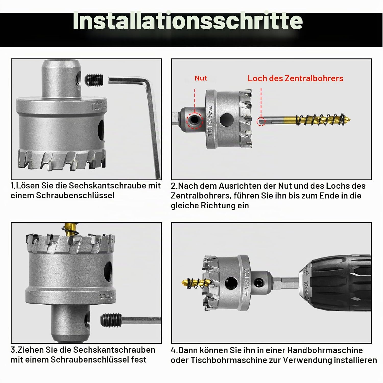 Thumbnail 4 de SALI Lochsäge Hartmetall-Bohrer TCT-Metall Lochsäge Ø 45 mm – Präzises Löcher schneiden in Edelstahl und mehr