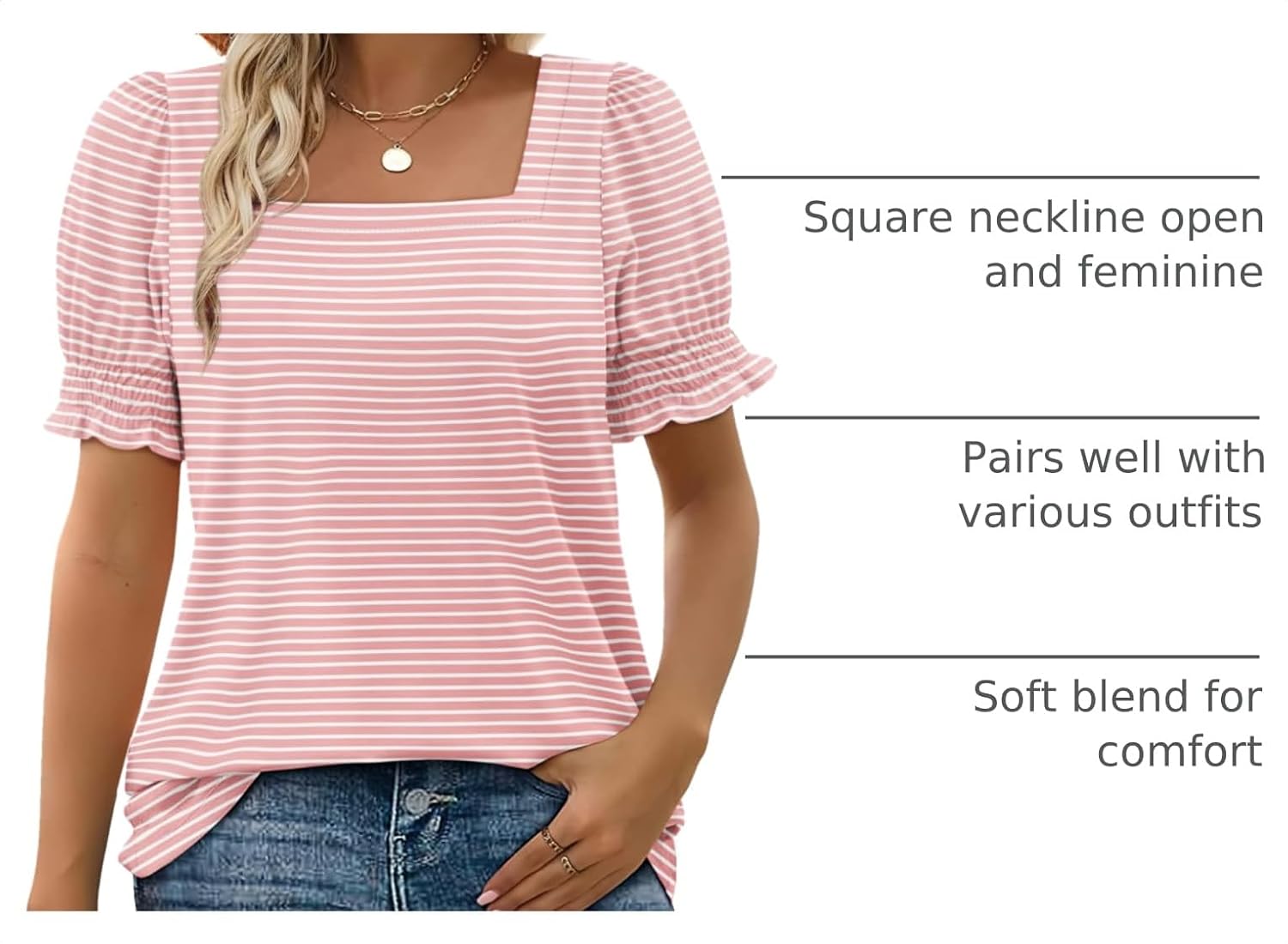 Detalle 2 de WIHOLL Square Neck Ruffle Sleeve Top