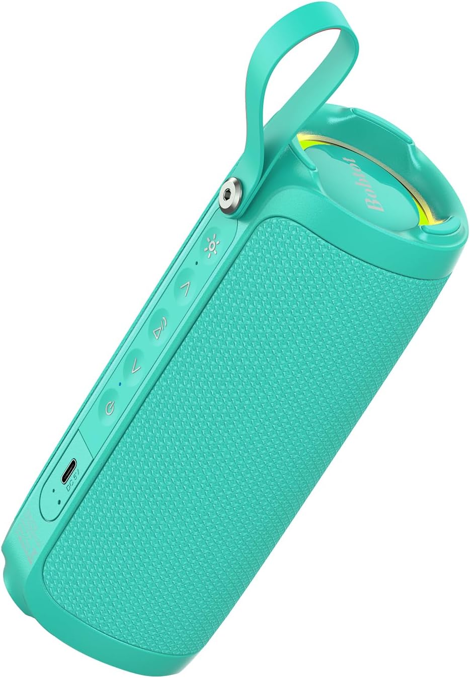 Detalle de Bobtot Portable Bluetooth Speaker (Teal) — IPX6 Waterproof, 15W, RGB Lighting, 15+ Hours, Dual Pairing