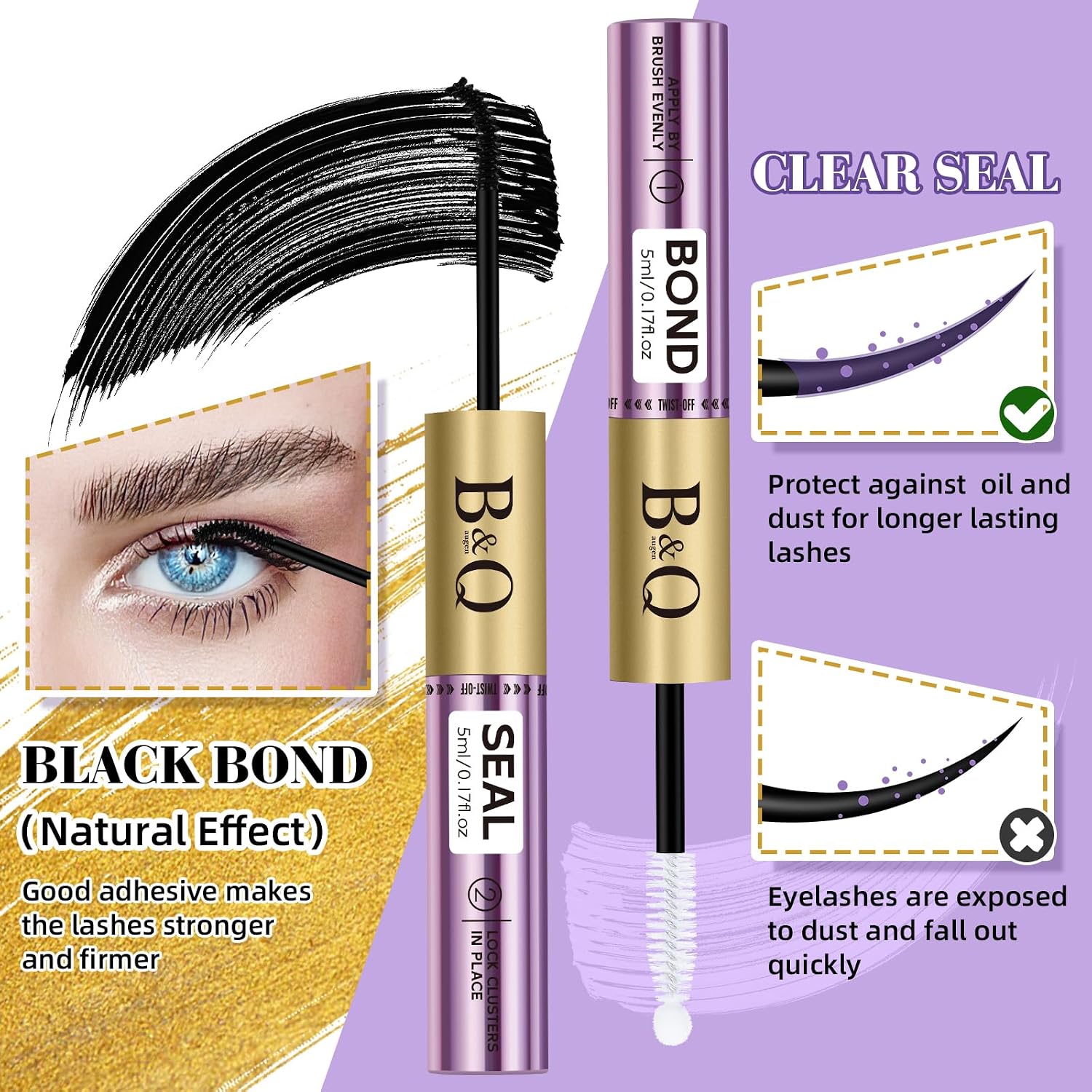 Detalle 2 de B&Q Lash Cluster Glue 10ML: Bond & Seal for Waterproof Lash Clusters