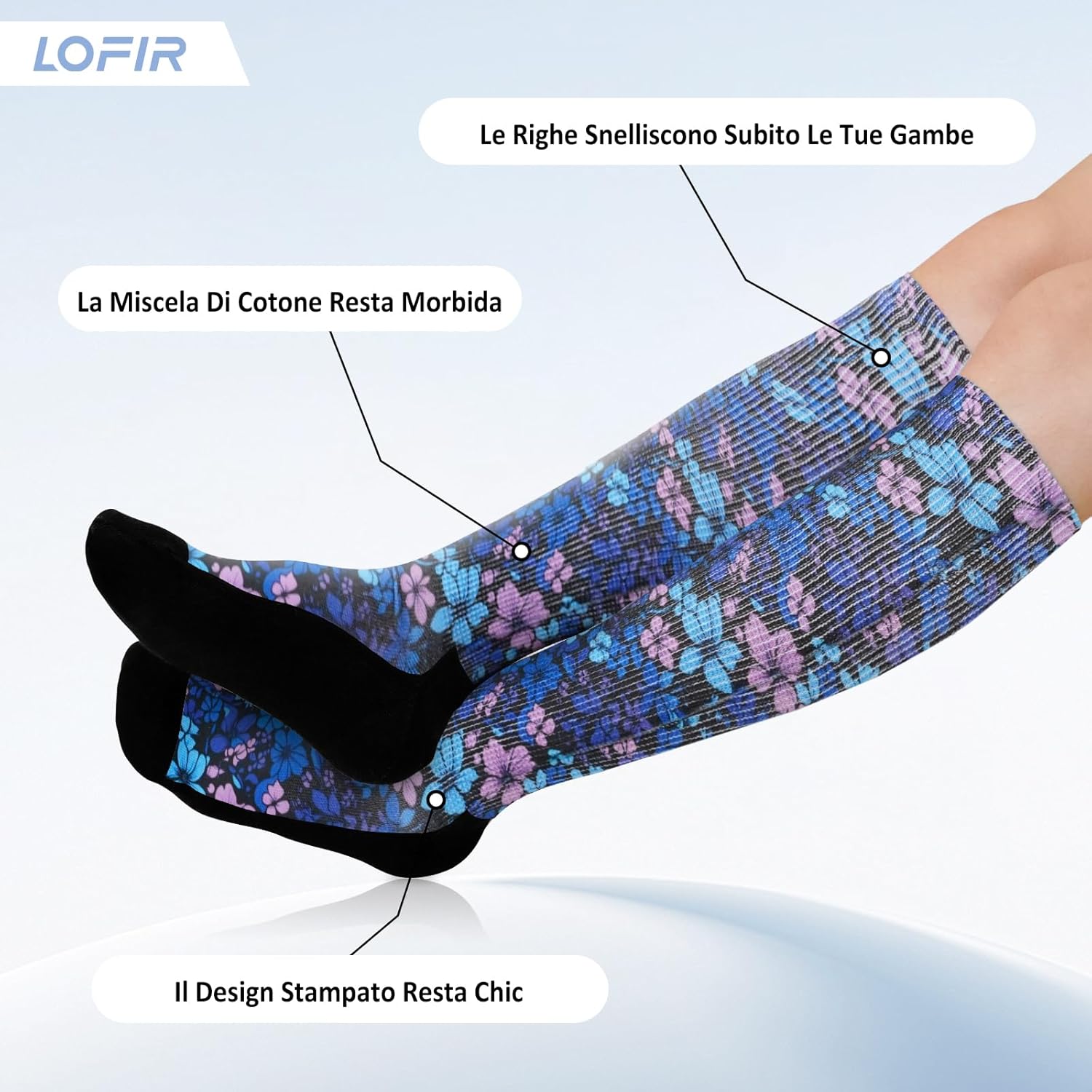 Thumbnail 3 de LOFIR calze ginocchio diabetici senza elastico per donna (unisex), cotone, punta senza cuciture, fantasia fantasiosa