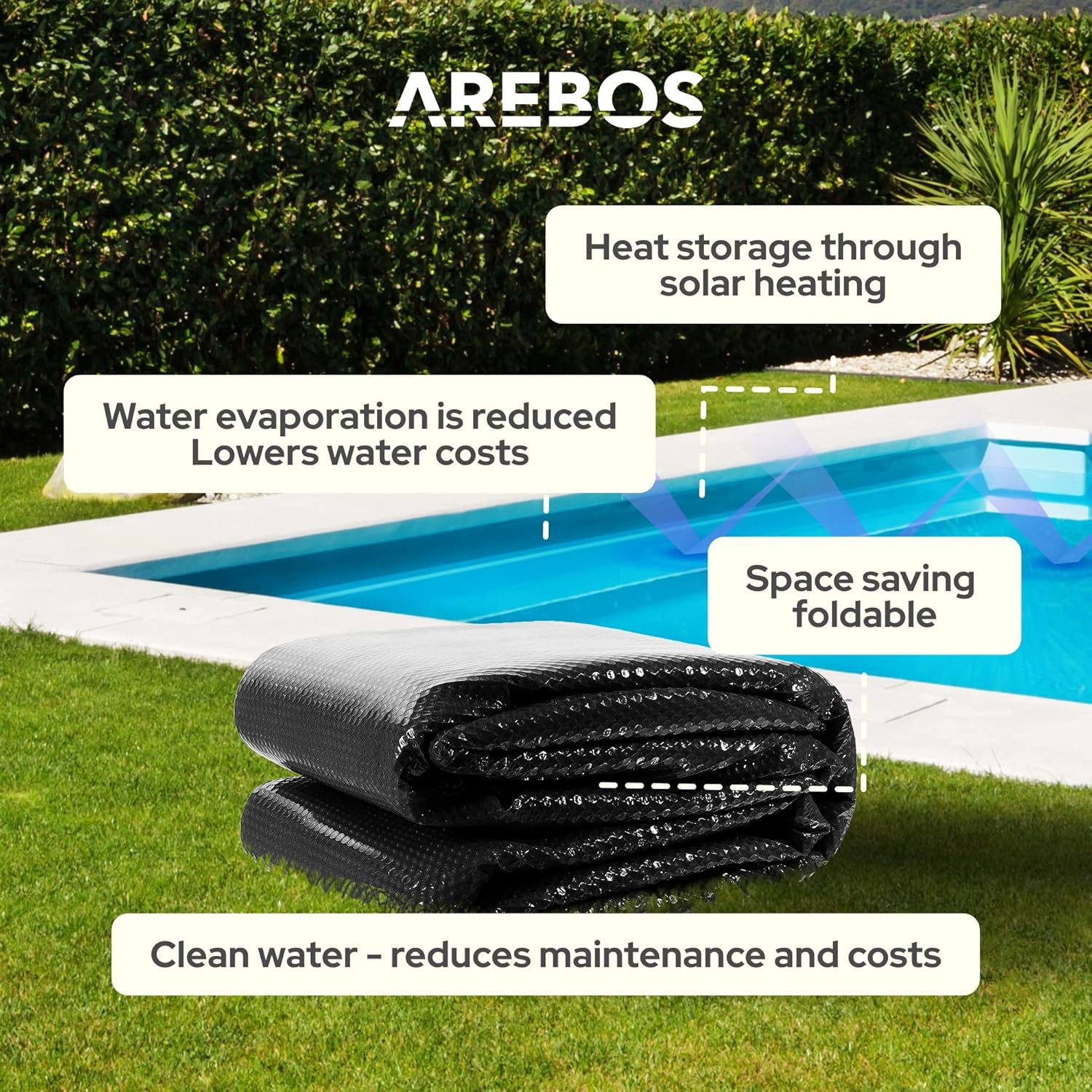 Thumbnail 2 de Arebos Solarabdeckplane rund Ø 3,66 m in Schwarz (Solarfolie, 120 µm) – zuschneidbar für Poolheizung