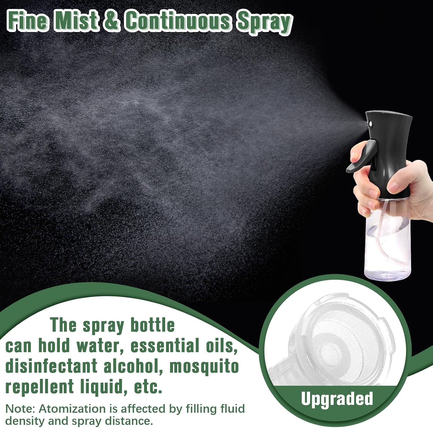 Detalle de Fun Gift Spray Bottle For Hair, Continuous Water Mister – 200 ml (Black)