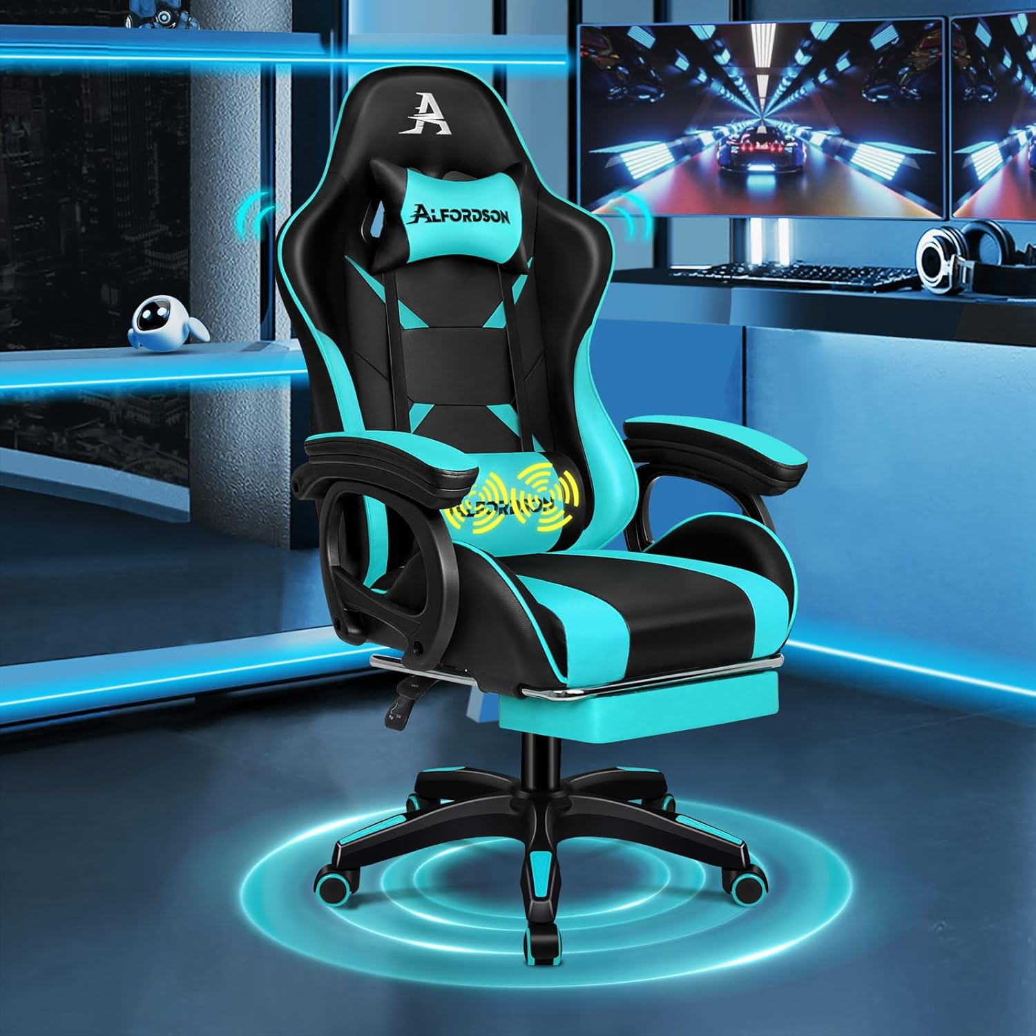 Detalle de ALFORDSON Chaise Gaming Xavier — Chaise ergonomique avec massage lombaire, repose-pieds et dossier inclinable