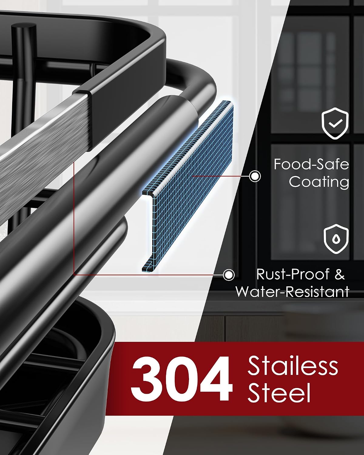 Thumbnail 2 de Sakugi CA6203 Expandable Stainless Steel Dish Drying Rack, Black
