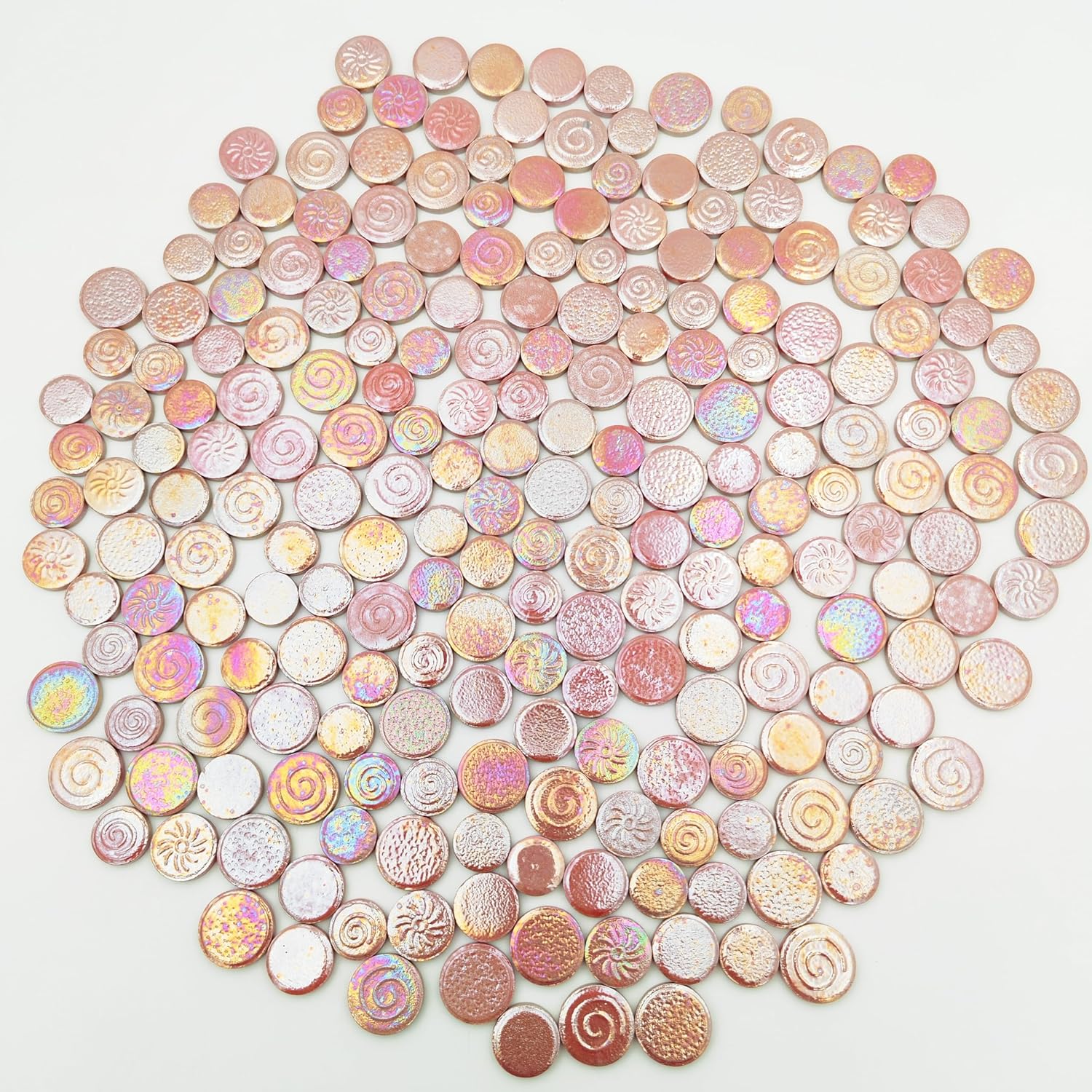 Thumbnail 3 de 500 g gemischte runde Keramik-Mosaikfliesen in 3 Größen (Irisierendes Finish) – Regenbogen-Hellrosa