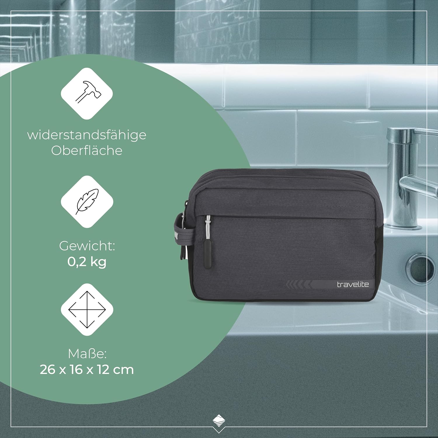 Detalle de Travelite Kick Off Handgepäck Kosmetiktasche – kompakte Kulturtasche mit 5 Litern Volumen