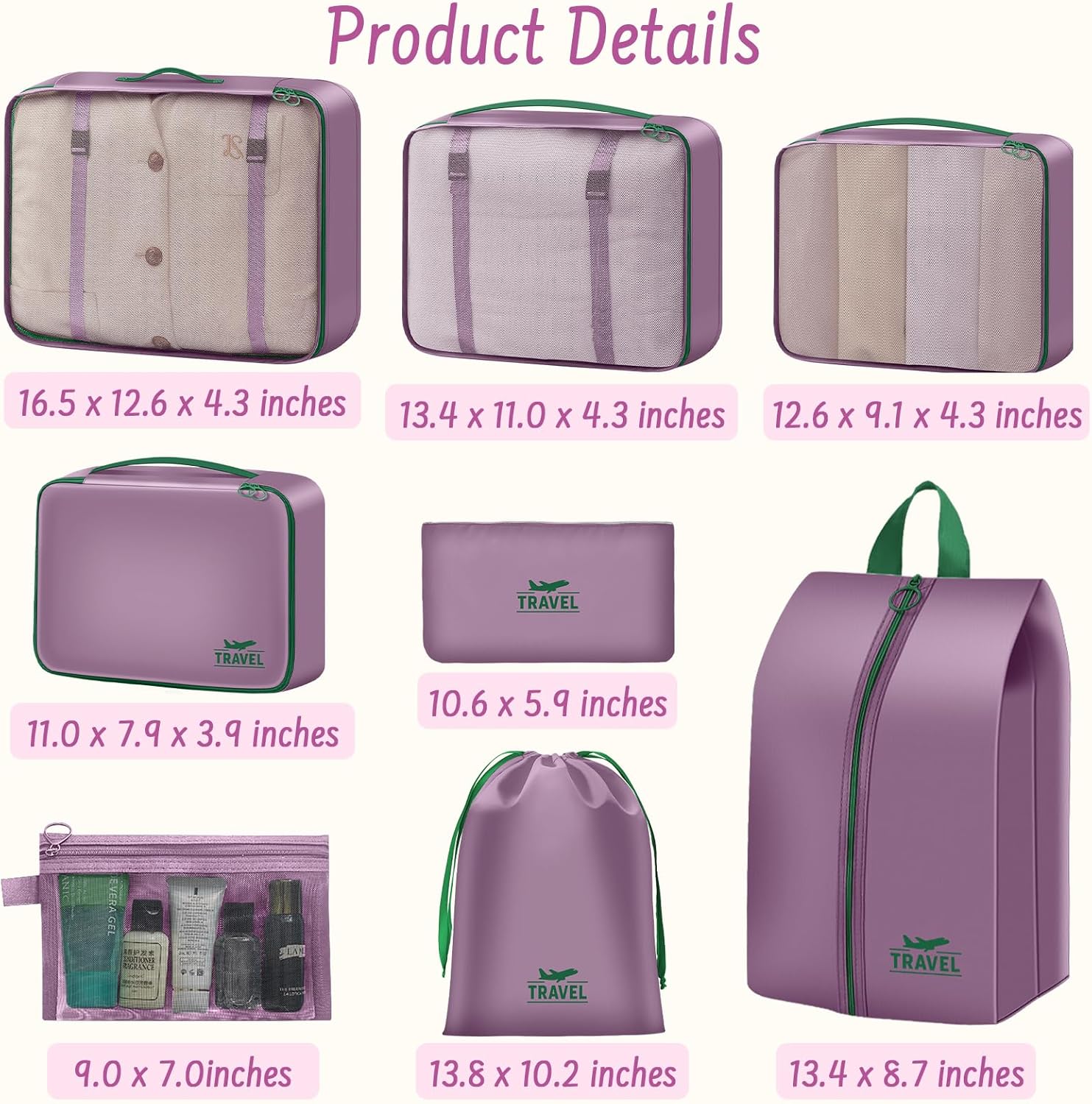 Detalle 2 de MOFELON 8-Pack Packing Cubes for Travel