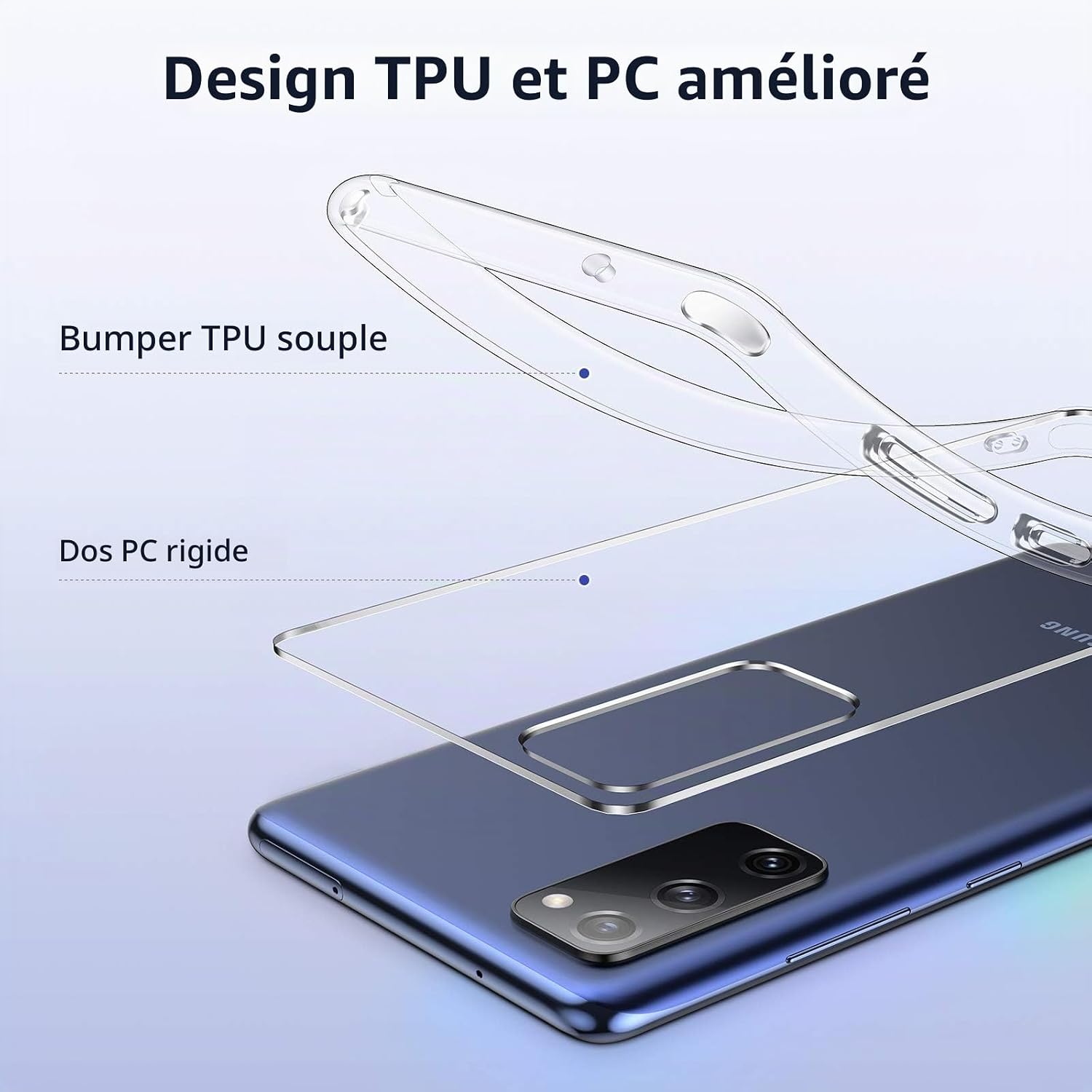 Detalle 2 de Coque UNBREAKcable transparente pour Samsung Galaxy S20 FE 5G (6,5") – Antichoc, Anti-jaunissement et Anti-rayures