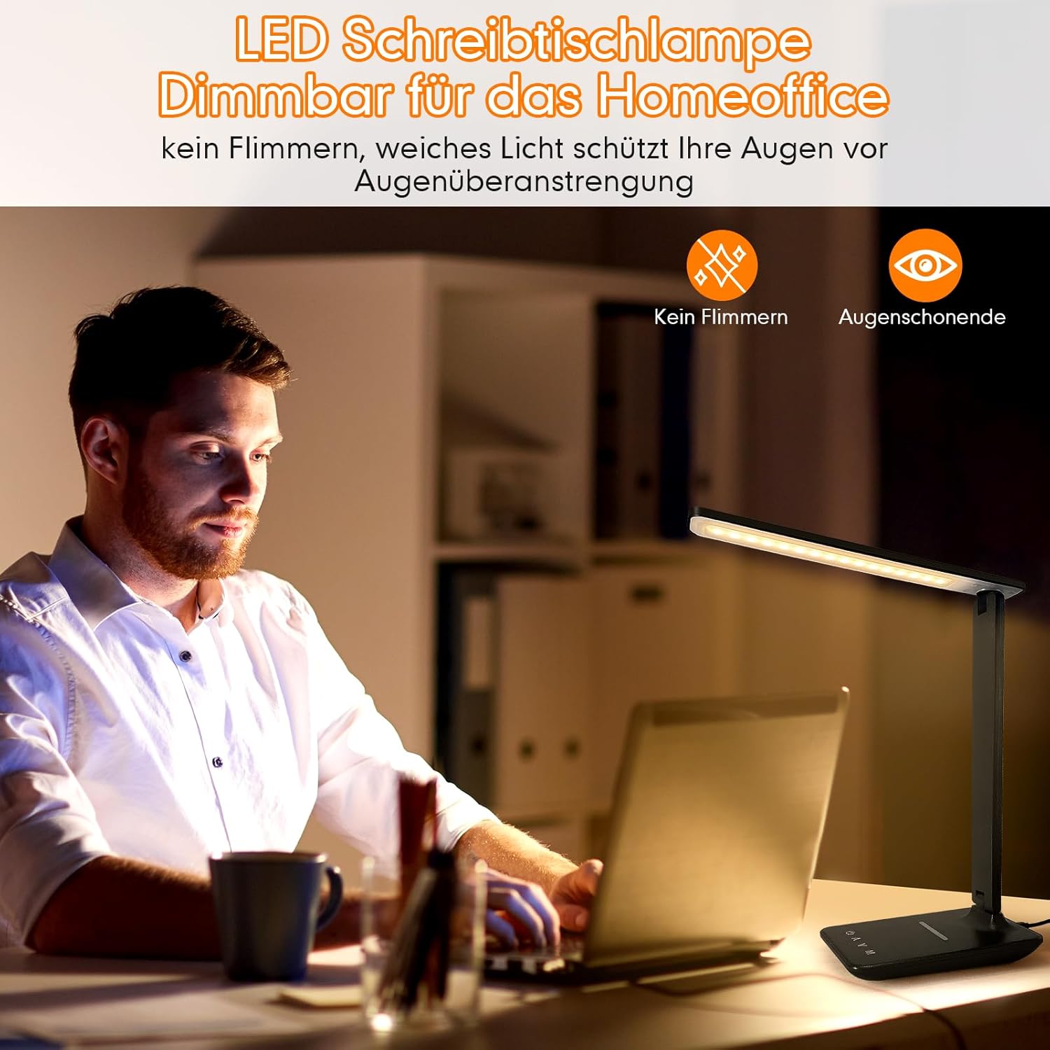 Thumbnail 2 de Jumoking Schreibtischlampe LED Dimmbar Augenschutz – 5 Farbmodi, 5 Helligkeitsstufen, USB Ladefunktion, Touchsteuerung (Black Pro)