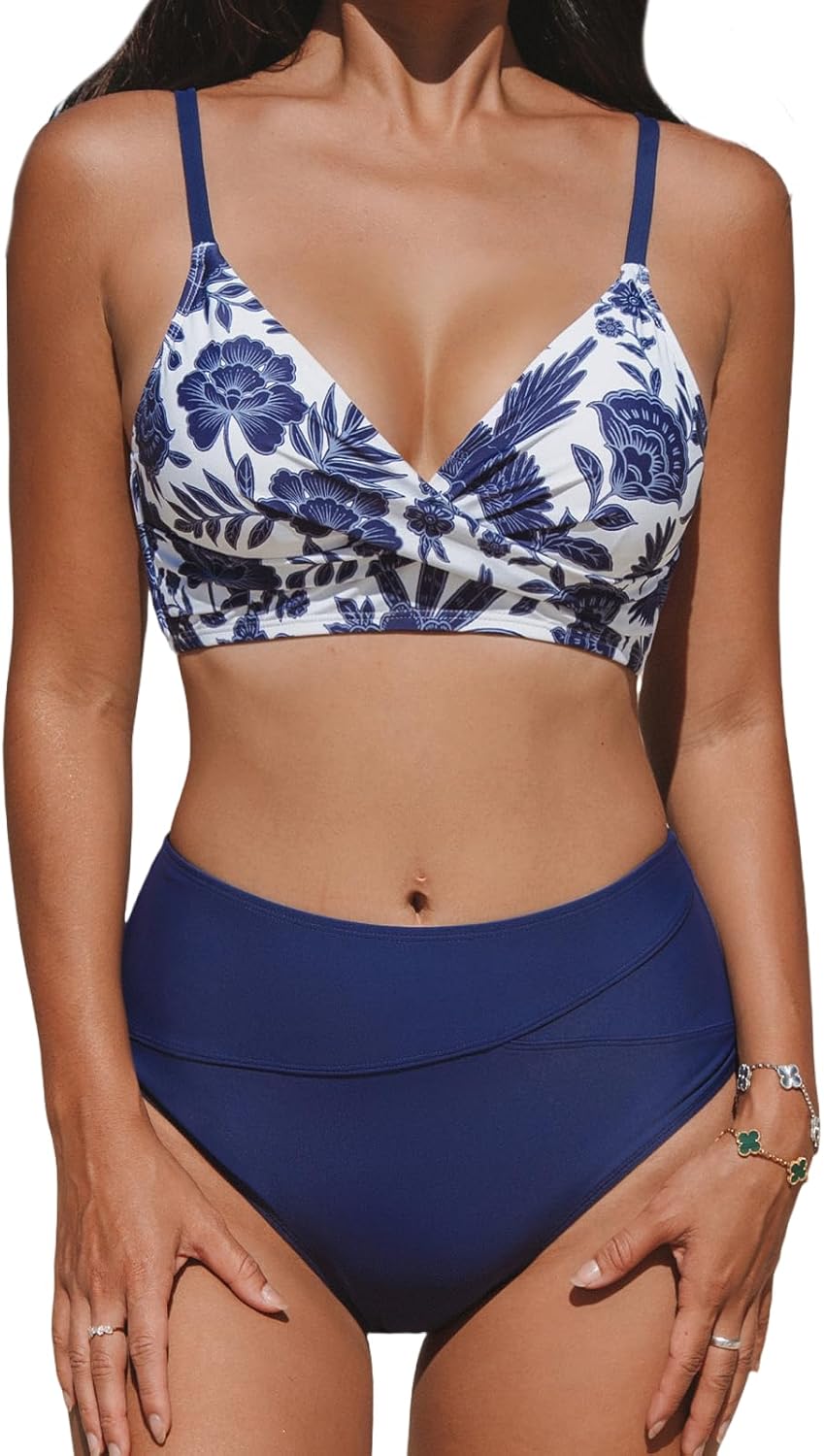Detalle de CUPSHE Femme Bikini Torsadé Taille Haute – Ensemble 2 pièces avec Cups amovibles et bretelles réglables