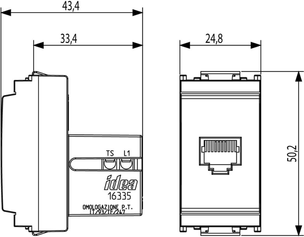 Detalle 2 de Vimar 0R16335 Presa telefonica RJ11 6/4 grigio