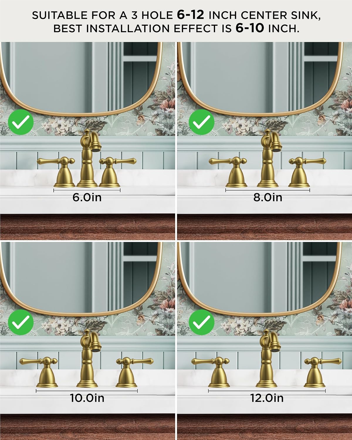 Detalle de FORIOUS FB-03055G Vintage Bathroom Sink Faucet, Brushed Gold, 3-Hole Widespread