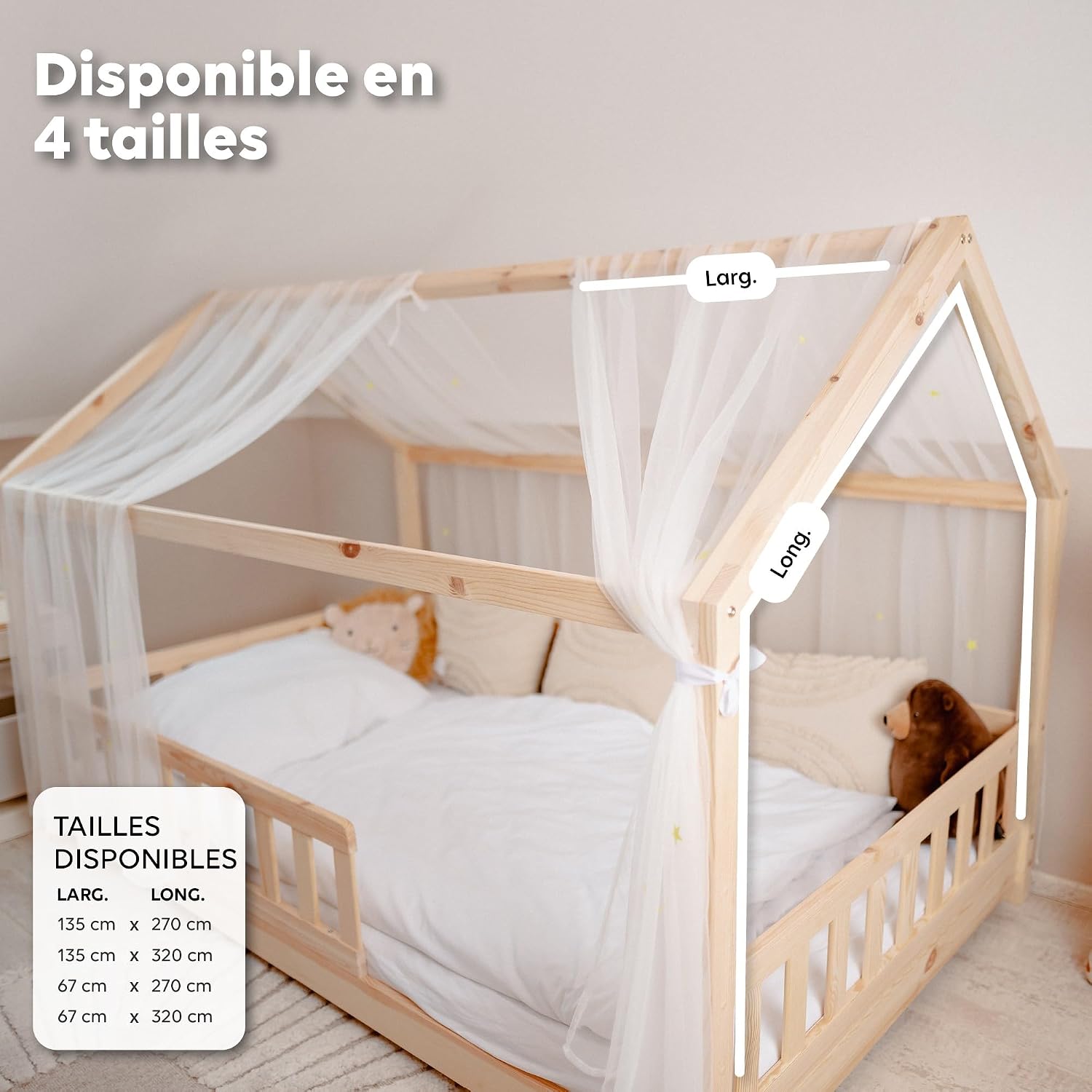 Detalle 2 de lilimaus BH-HB-67x320-GS-WEISS bedhemel met lichtgevende sterren, 2 stofbanen