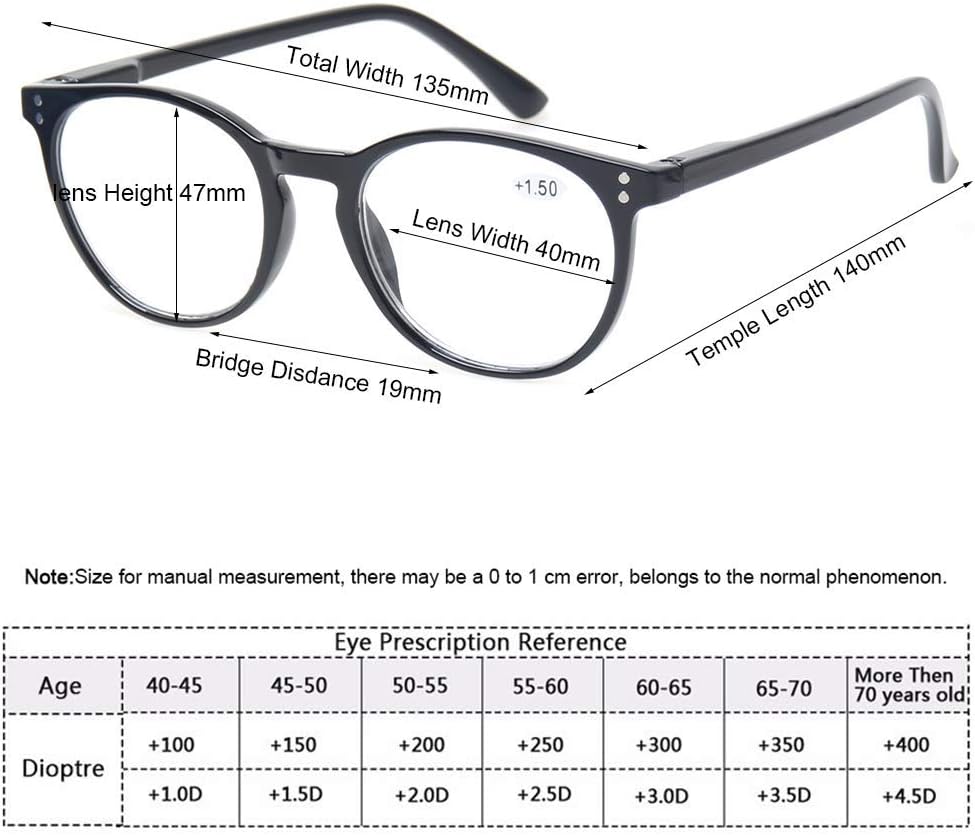 Thumbnail 1 de Kerecsen 4 Pack Retro Round Reading Glasses (Plastic PC Frame, CA Lenses) with Spring Hinges