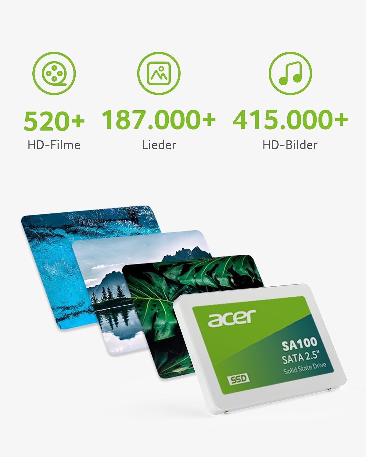 Detalle de Acer SA100 480GB SATA III 2,5" SSD – Zuverlässiger Allrounder für Laptop & Desktop