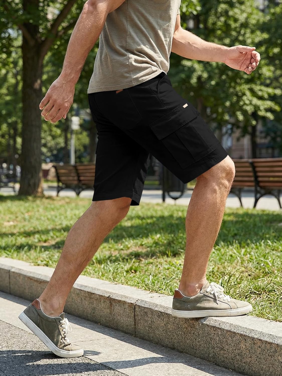 Thumbnail 1 de JMIERR Mens Casual Cotton Twill Cargo Shorts with Drawstring and 6 Pockets