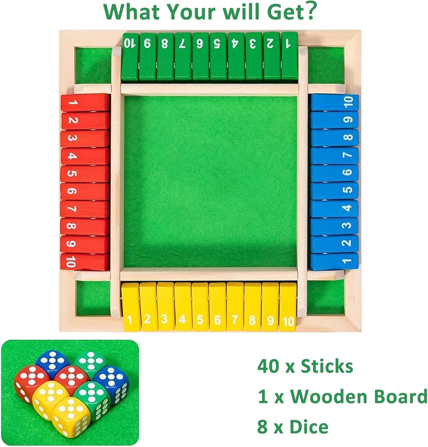 Detalle de ChaneeHann Shut The Box – Würfelspiel mit 8 Würfeln, Holz-Variante