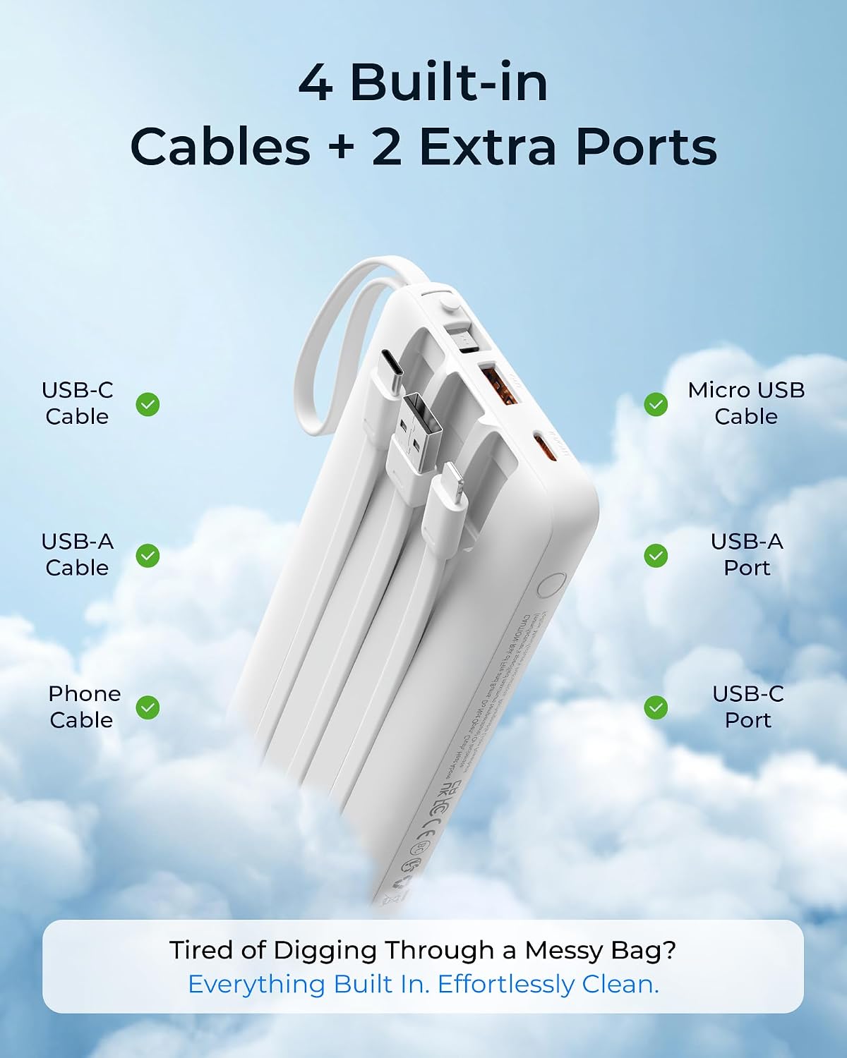 Thumbnail 3 de VRURC T2047Q 20,000mAh Power Bank with 4 Built-In Cables, 22.5W PD