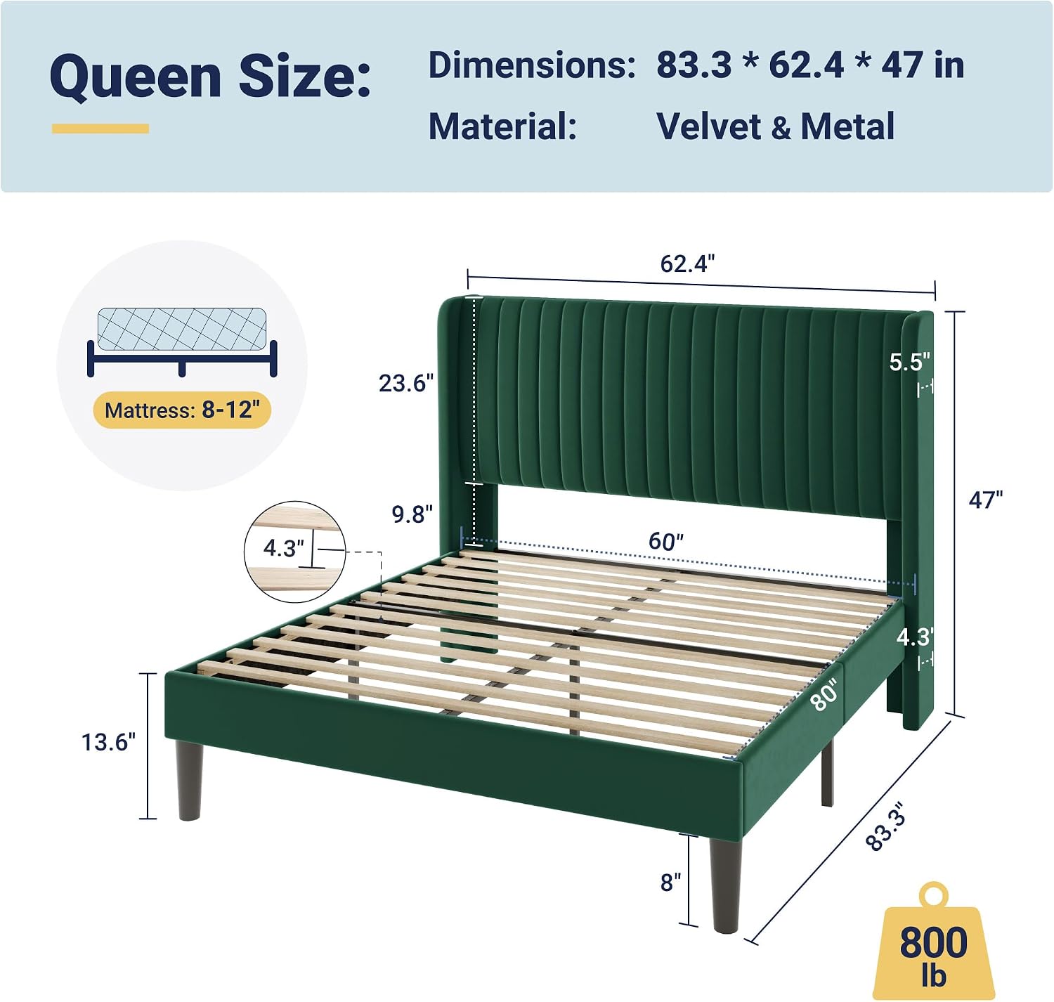 Thumbnail 1 de Allewie Queen Bed Frame in Velvet
