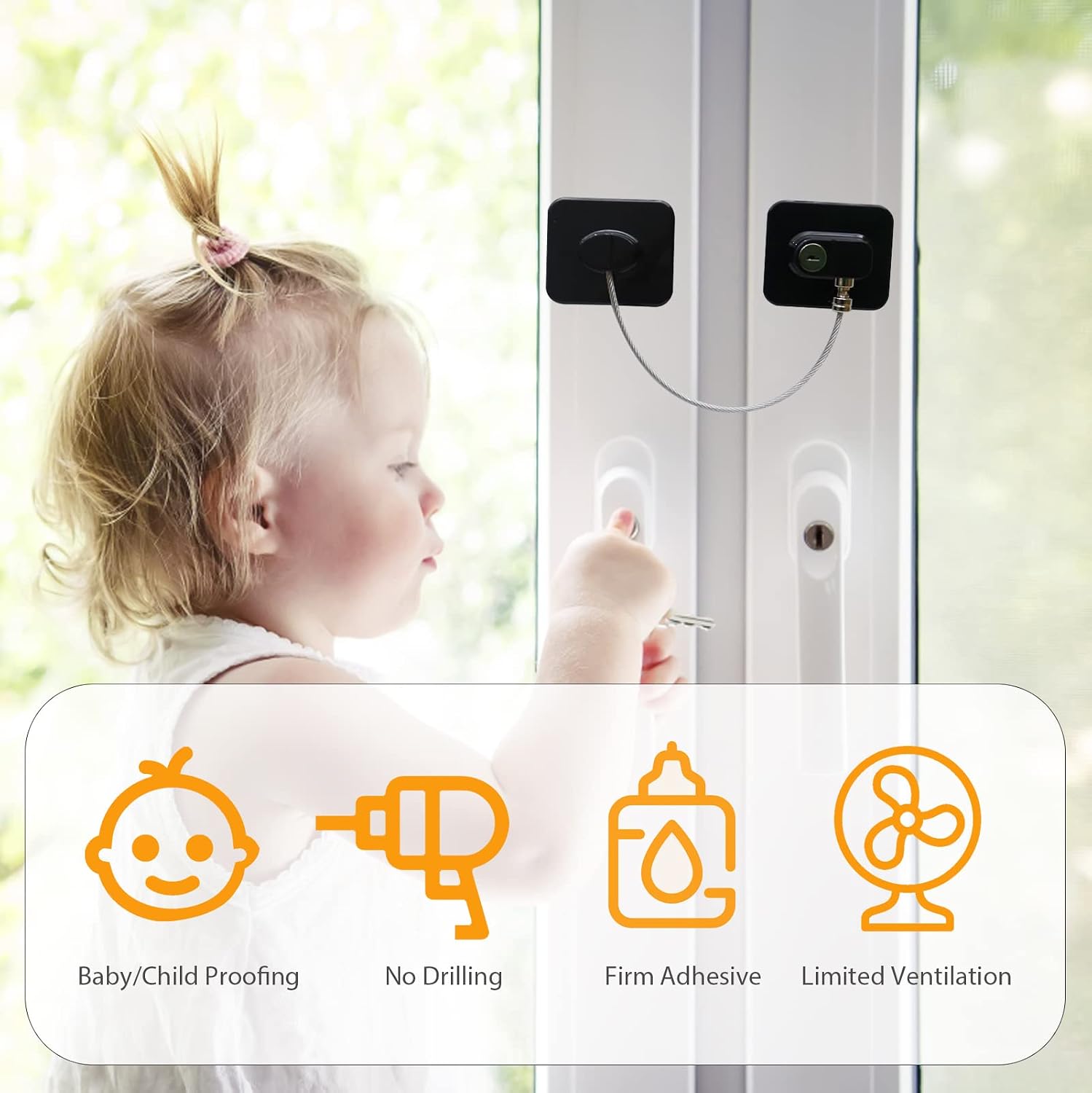 Detalle de NewBinn Window & Refrigerator Lock 2-Pack for UPVC — Adhesive, No Drilling