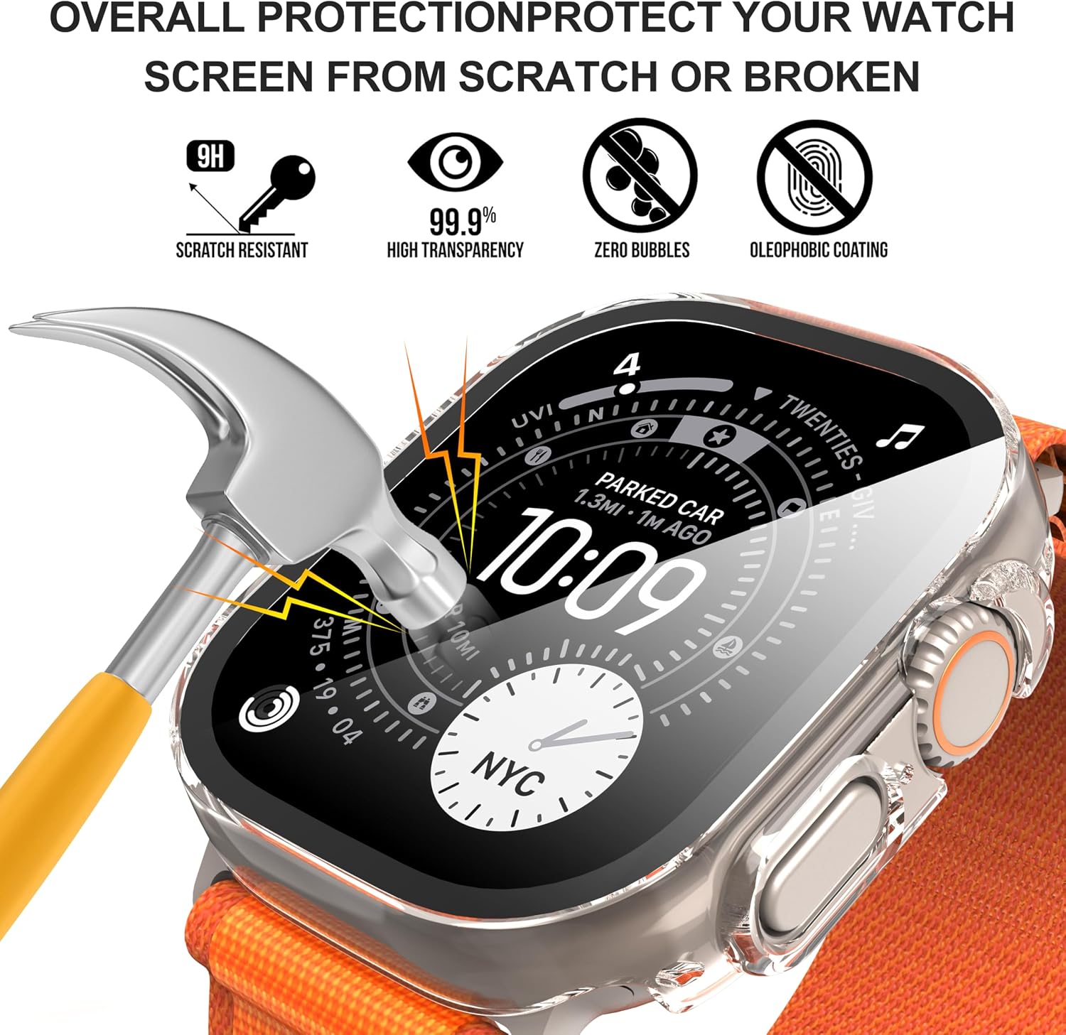 Detalle de Diruite 2-Pack Screen Protector Case for Apple Watch Ultra 3/2/1 49mm – Tempered Glass with Hard Matte PC Cover