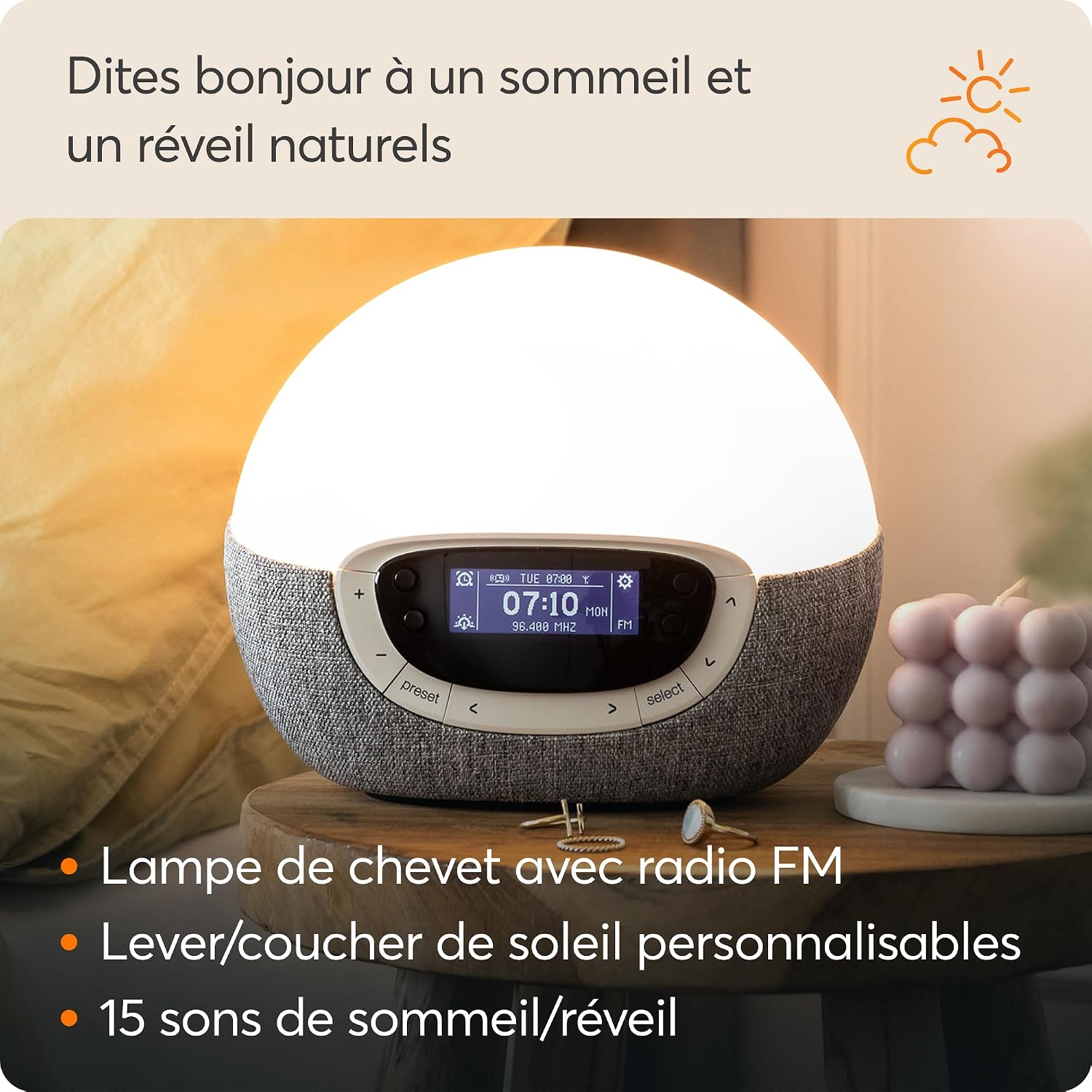 Detalle de Lumie Bodyclock Shine 300 – Réveil lumineux avec aube/crépuscule, radio et 14 mélodies