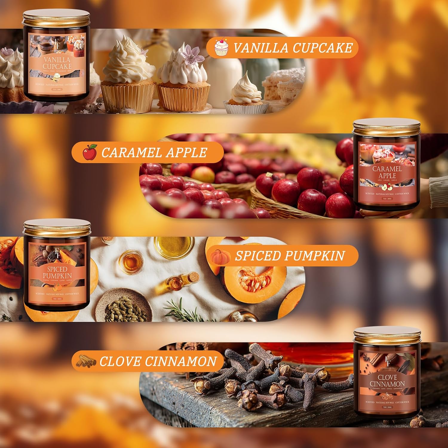 Detalle de FF FRAGRFLOWING Fall Scented Candle Set, 4 Soy Wax Candles