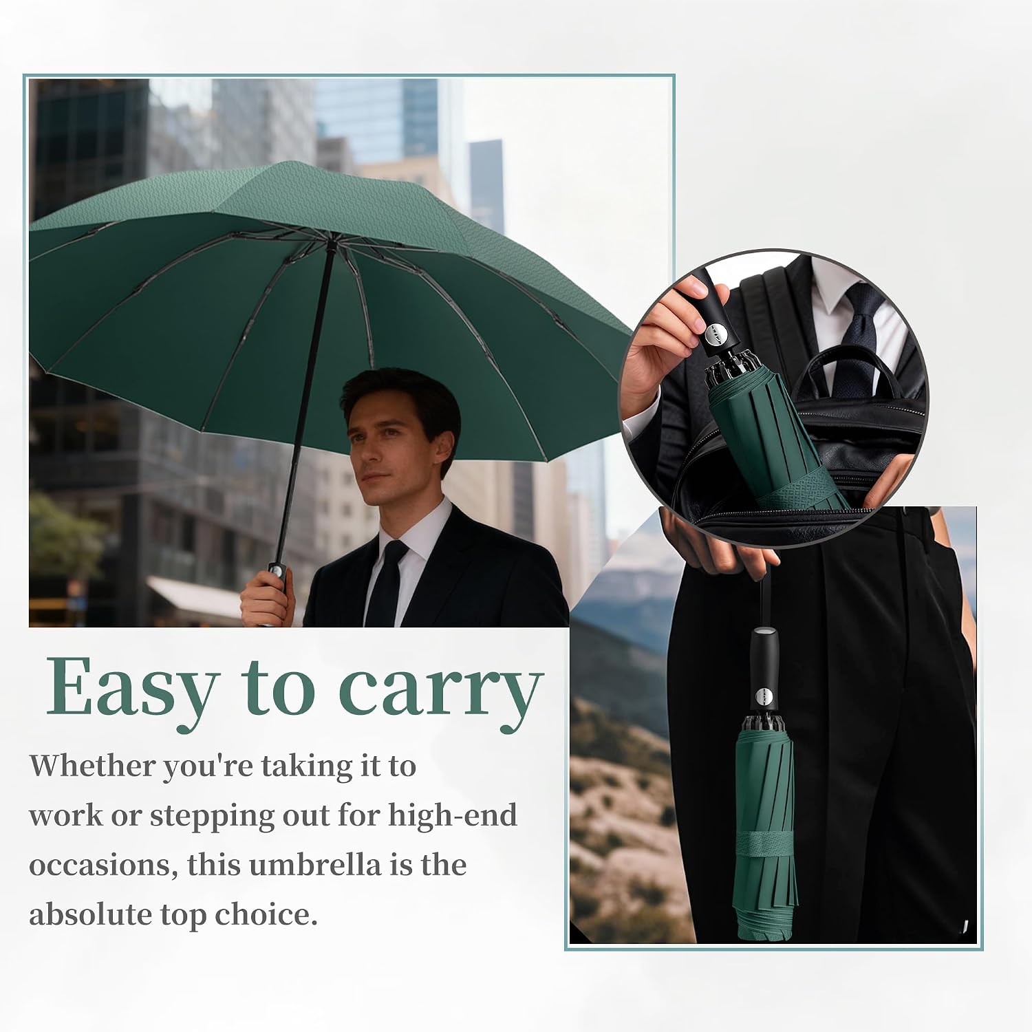 Detalle de 52 IN Extra-Large Canopy Golf reverse travel folding umbrella for business (auto open/close, windproof/rainproof)