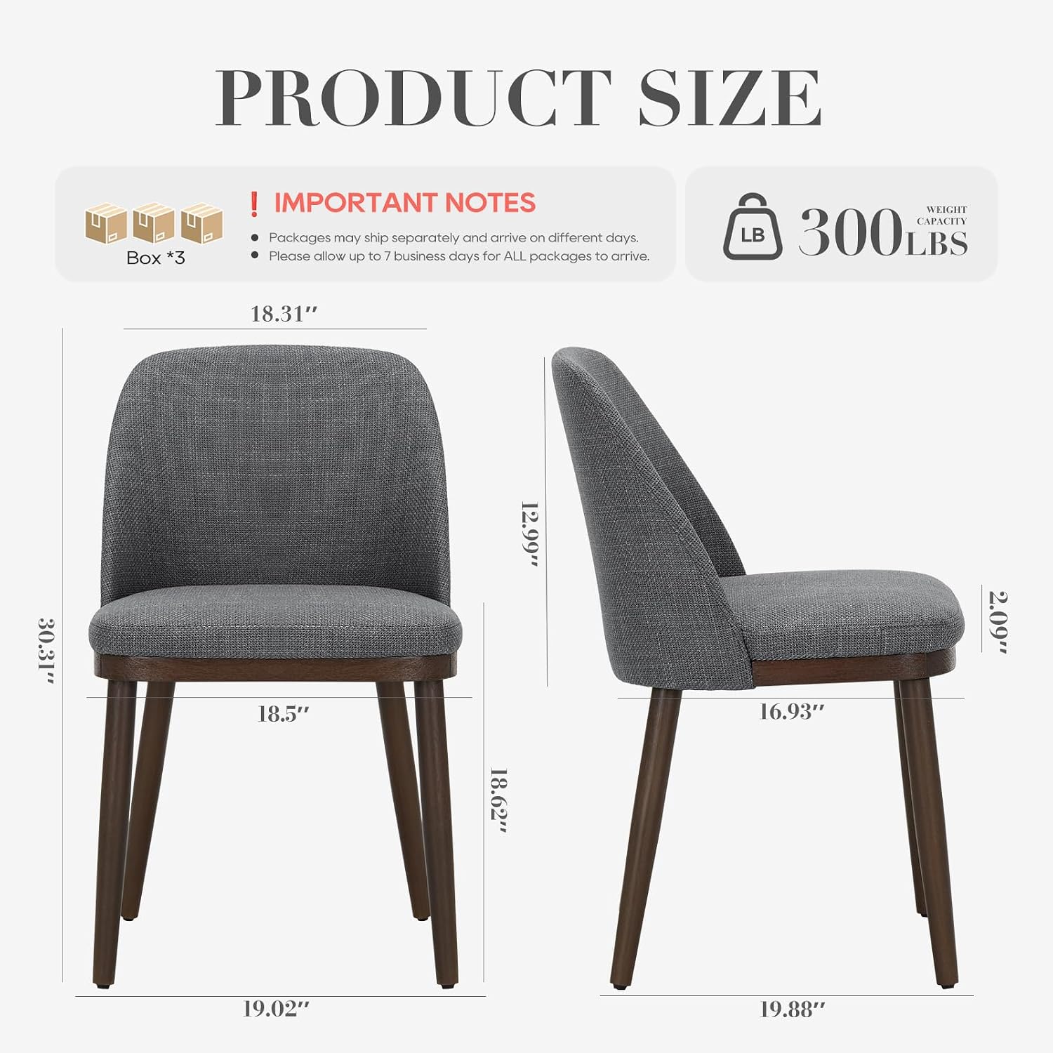 Detalle de COLAMY VC-3100-LGY-3B Upholstered Dining Chairs, Set of 6, Grey