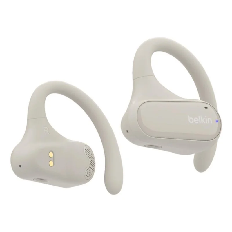 Detalle de Belkin SoundForm ClearFit, auriculares Bluetooth con gancho, IPX5 y control táctil