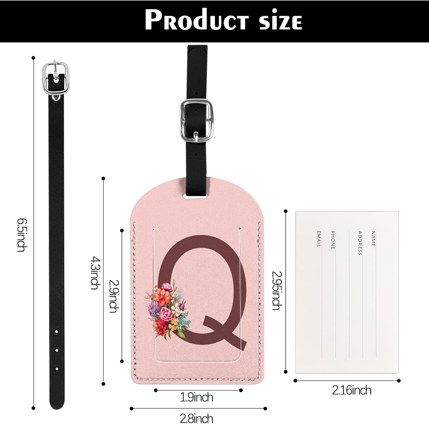 Thumbnail 1 de Deokke 2 Pack Initial Letter Luggage Tag with Monogram PU Leather – Pink (Q)