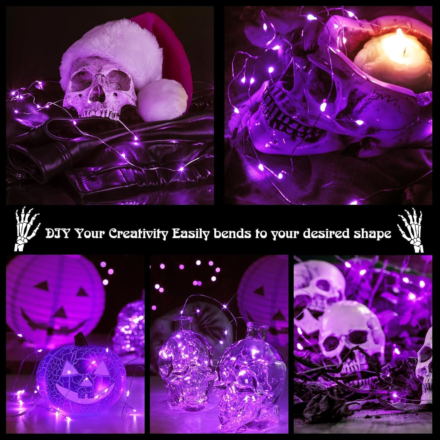 Detalle 2 de Tasodin Purple LED Fairy Lights, 16.4 ft Waterproof Copper Wire, 50 LEDs