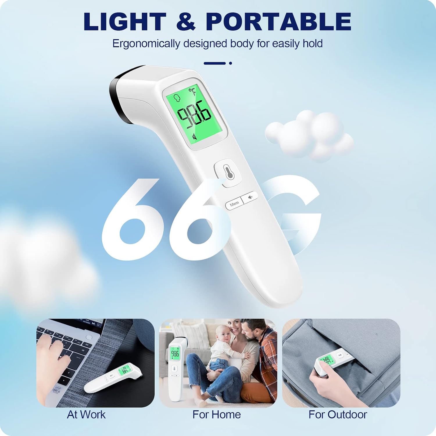 Detalle 2 de No-Touch Thermometer for Adults and Kids – 2 in 1 Forehead & Object Mode