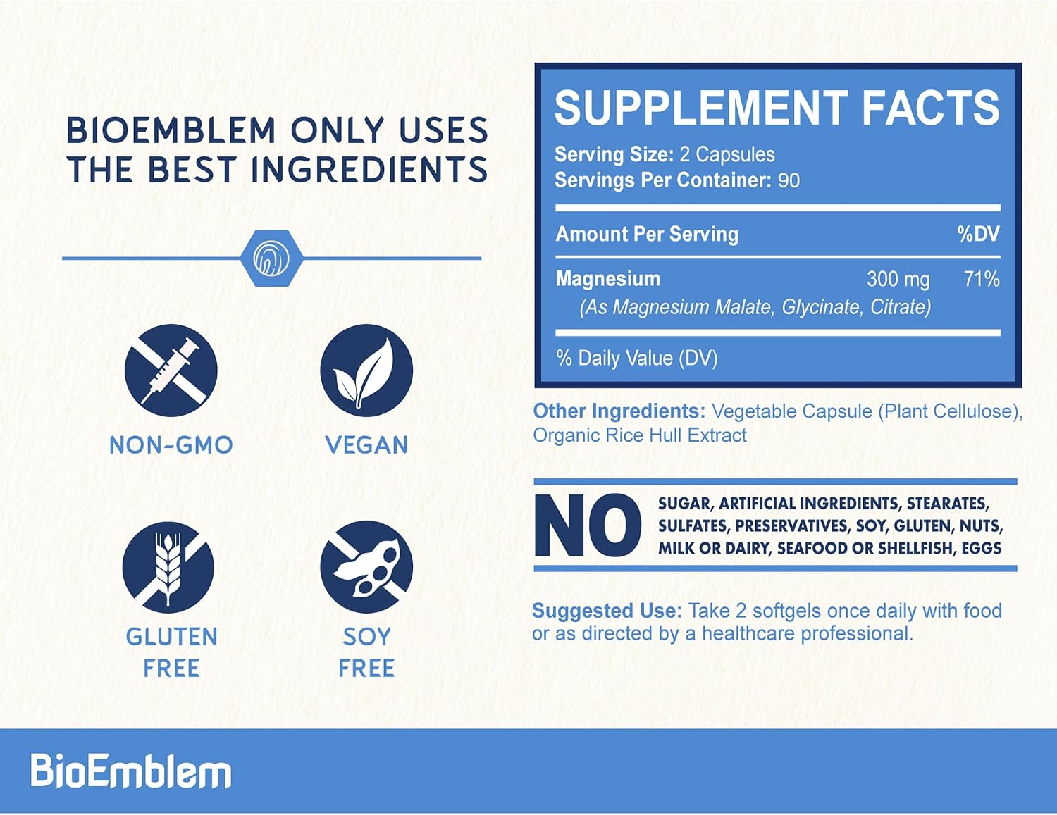 Thumbnail 5 de BioEmblem Triple Magnesium Complex Supplement, 300 mg, 180 Capsules