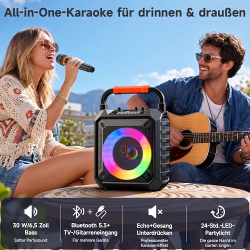 Thumbnail 6 de JYX Karaoke Maschine mit 2 kabellosen Mikrofonen – Bluetooth 5.3, 80W, 6,5-Zoll Bass, bis zu 12 Std. Akku