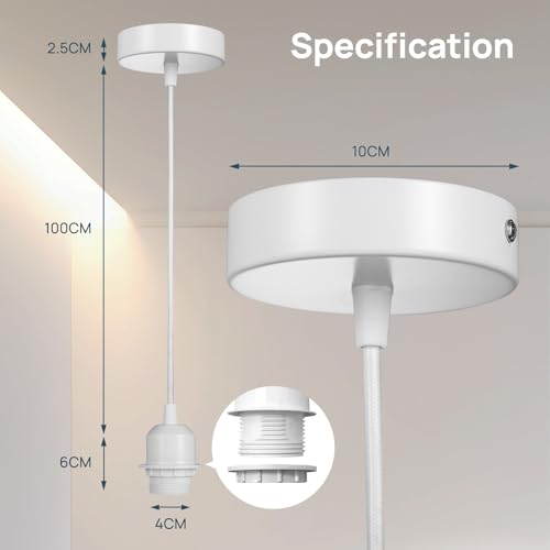 Detalle de Linkind suspension E27 avec anneau à vis – cordon textile réglable 100 cm pour abat-jour
