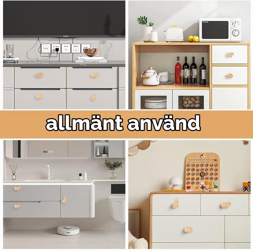 Detalle 1 de Aolso skåpknoppar i trä för barnrum, 12 djurformade knoppar med skruvar