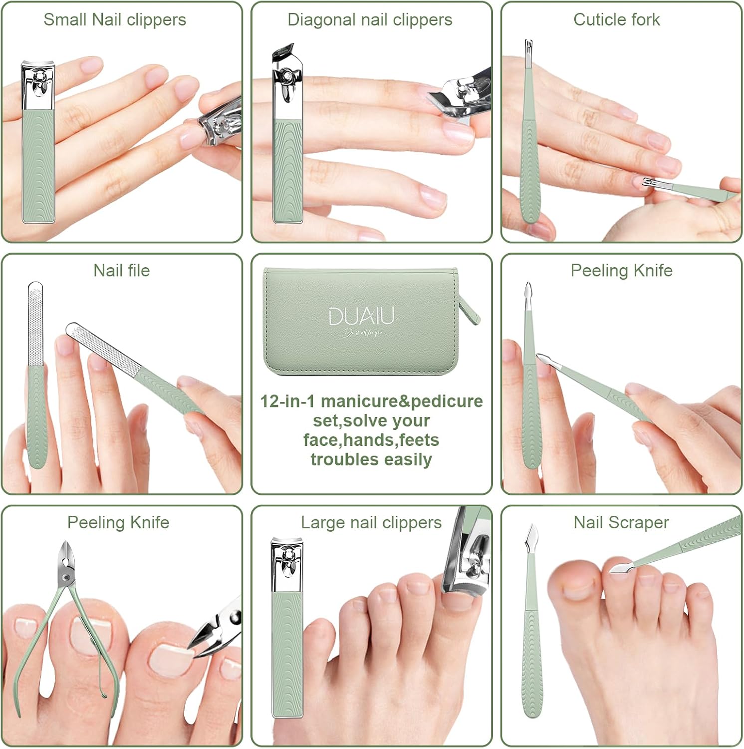 Thumbnail 4 de DUAIU DUAIU12PCS manicureset, 12-delig van roestvrij staal met etui