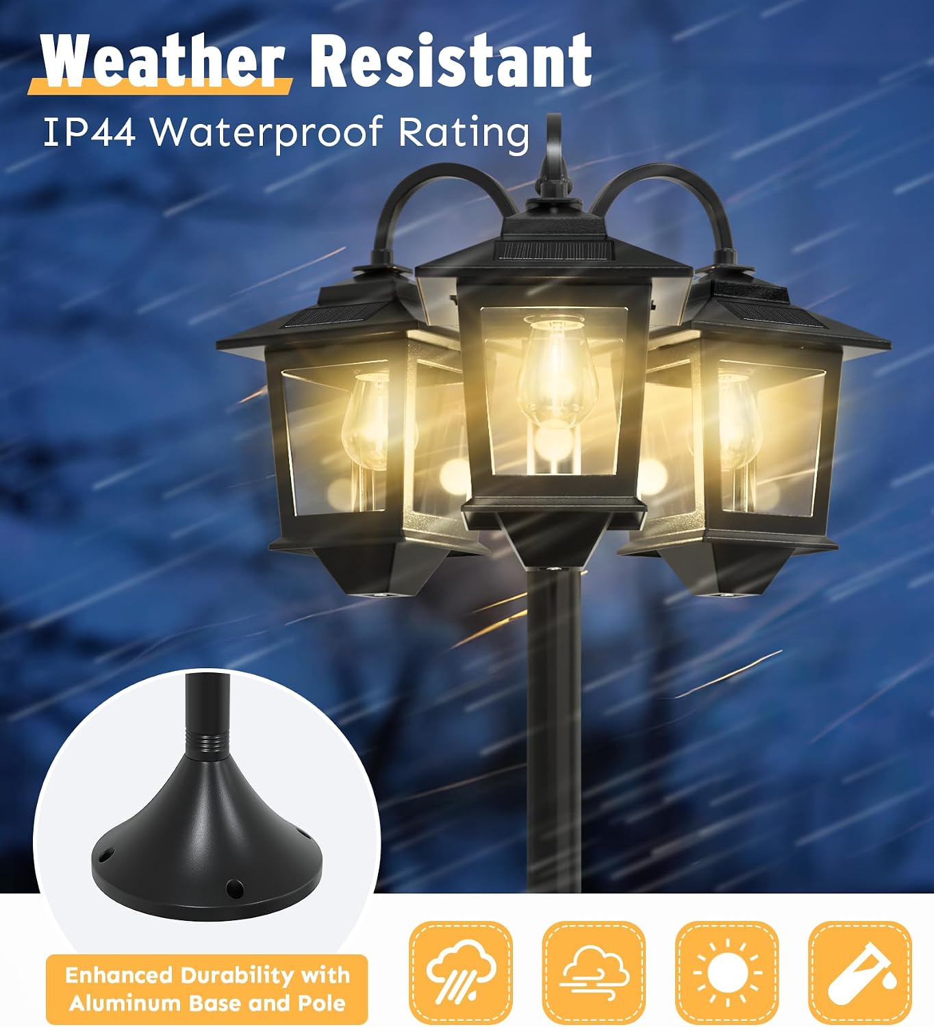 Detalle de Joyoowild 05H-CA-01 73-Inch Solar Lamp Post, 3-Head, 3000K, IP44