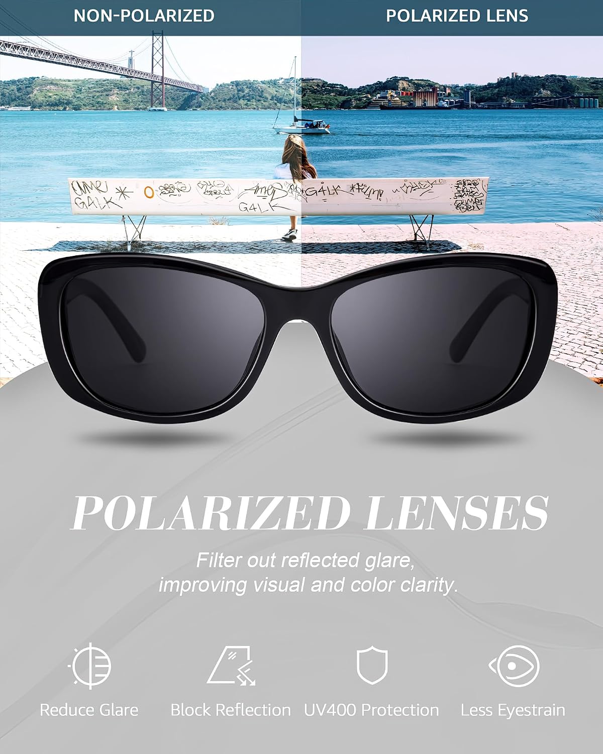 Detalle de LVIOE Womens Polarised Rectangular Sunglasses with UV Protection